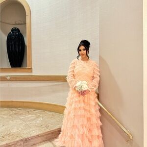 Elegant Peach Ruffled Dress